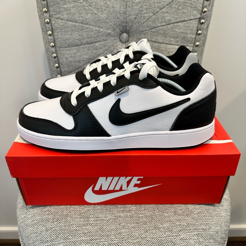 Nike Men's Ebernon Premium White Black w/ a Splash of Gray AQ1774-102, Size 12